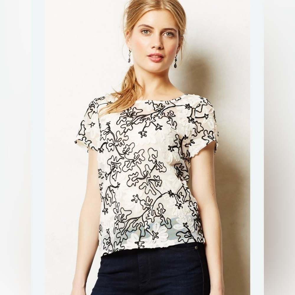 Anthropologie Meadow Rue Sheer Floral Shirt - Size M